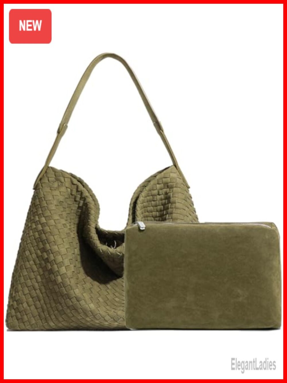 Woven Faux Suede Hobo Tote Handbag with Adjustable Strap and Clutch